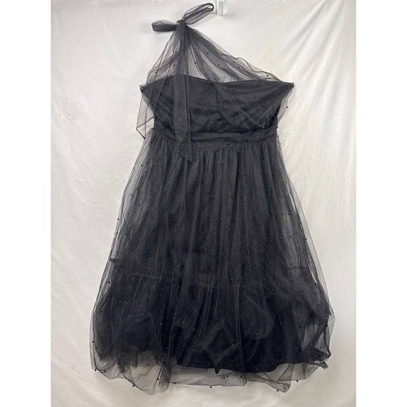 ARULA Dresses & Skirts - Arula Tulle Dress Women C Black One Shoulder Pearl Embellished Smocked PLD46506